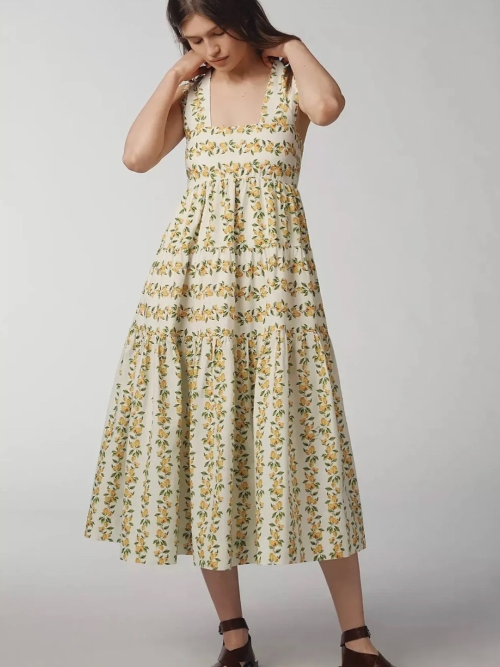 Anthropologie Tiered Sleeveless Lemon Print Midi Dress - Size 1X